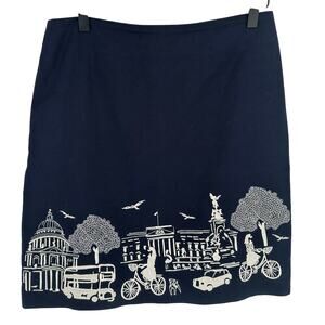 Boden Dark Blue Mini Skirt White Cityscape A-Line Zipper Closure Work Office 4